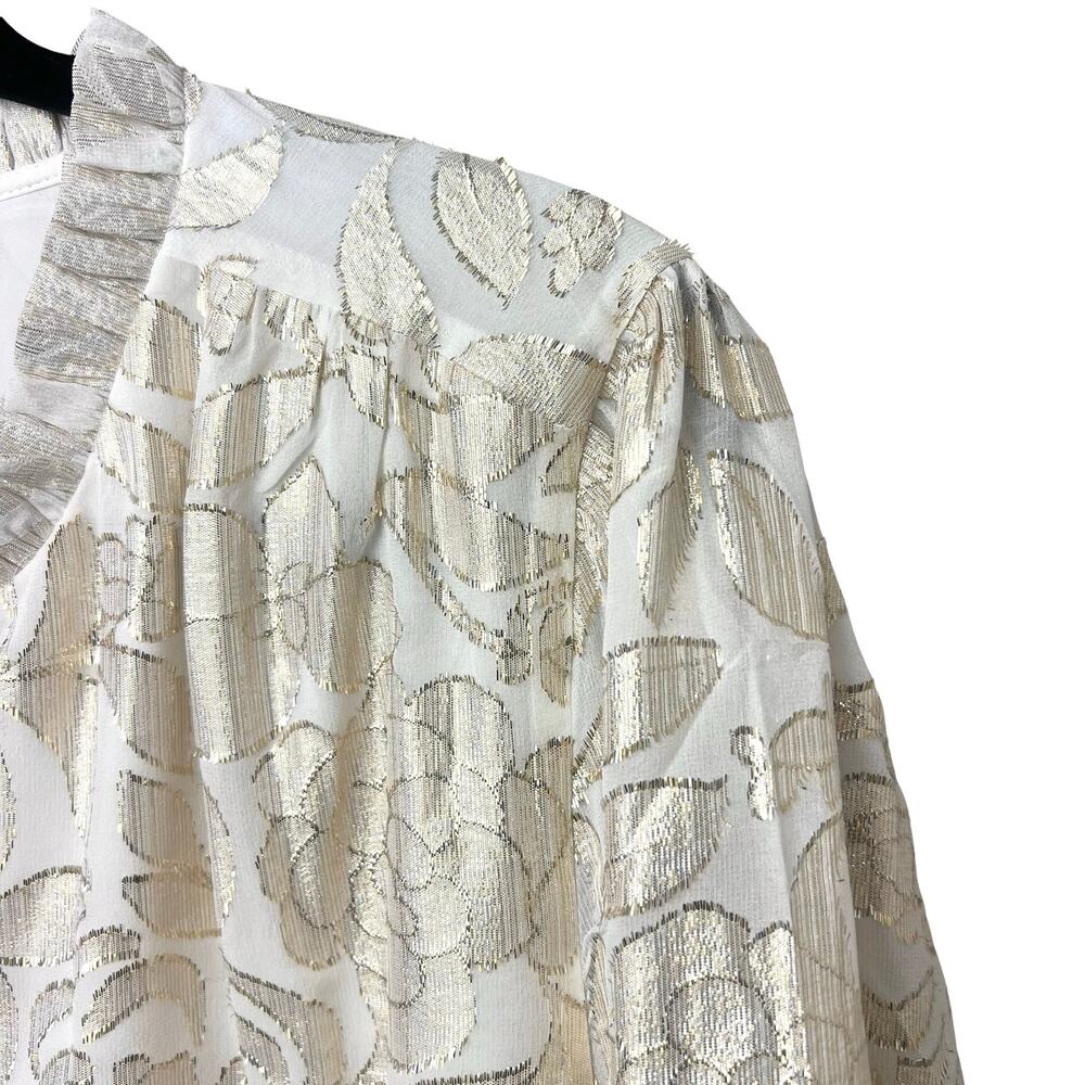 Lilly Pulitzer Giana Long Sleeve Silk Blouse Gold Cream Preppy XL - Picture 5 of 9